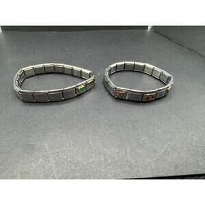 Talexia Stainless Steel Link Italian Charm Silver & Gold Tone Bracelet Lot of 2